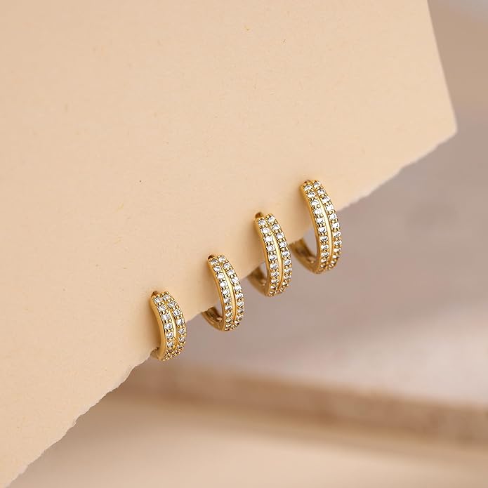 Small Gold Huggie Hoop Earrings Set for Women Men Hypoallergenic 14K Plated Stack Cartilage Earrings, Multiple Piercing Lightweight Mini Thin Cute Dainty Trendy Jewelry Set Christmas Gifts for Women