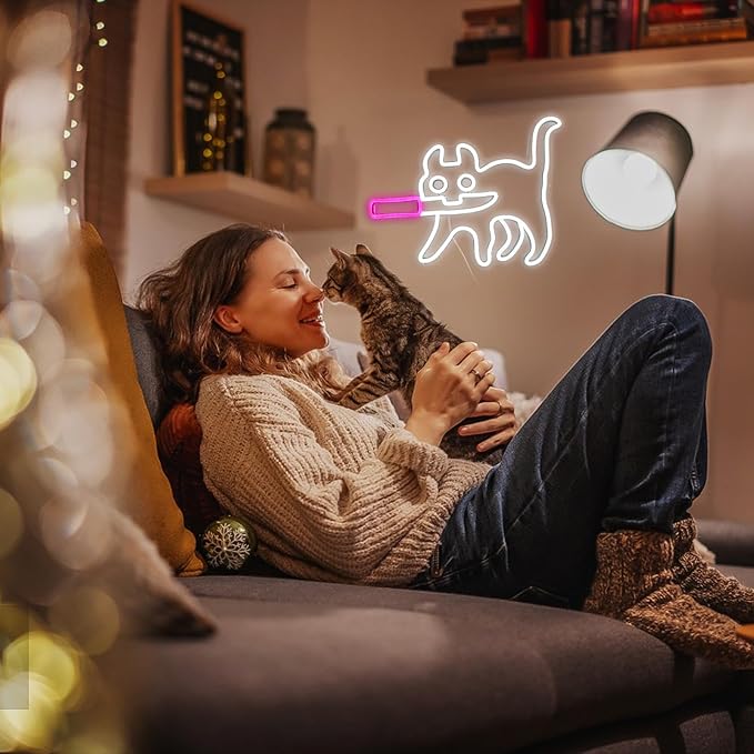 Dimmable Cat Neon Light 11.8x15.7in - Kawaii Night Light for Girls Bedroom, Cat Lover Gifts, USB Wall Decor for Home/Dorm/Living Room