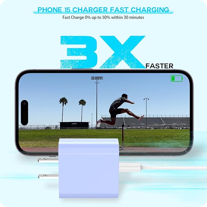 Apple iPhone 16 15 Charger Fast Charging [Apple MFi Certified]3Pack 20W USB Type C Charging Block with Long 6 FT Fast Charging Cable for iPhone 16/16 Pro/Pro Max,iPhone 15/15 Pro Max/Plus/iPad(Purple)