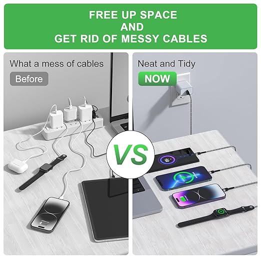 Multi Charging Cable for Apple Watch, Magnetic Wireless Charger, 4 in 1 Nylon Braided Cord for Multiple Devices, USB C/Micro Port/Compatible with iWatch Series 10-1/iPhone 16 15 14/iPad/Android - 6FT