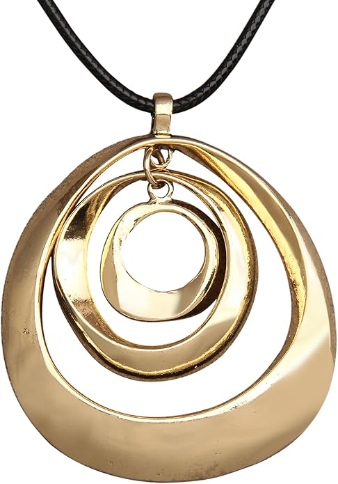 GelConnie Boho Necklaces for Women Vintage Silver Circles Long Pendant Necklace Cowgirl Sweater Necklace Adjustable Leather Choker Necklace for Women