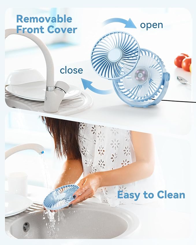 USB Desk Fan, 5 Inch Mini Portable, 3 Speeds Strong Airflow Personal Desktop, Detachable Cooling Fan 360° Rotation Quiet Small Fan for Desk Home Office Travel Car, Blue, 5ft Cable
