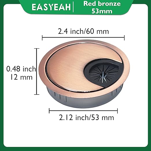 1 Pcs Desk Grommet 2-1/16" / 53 mm, Desk Cord Hole Cover, Cable Grommet Metal Zinc Alloy Materilal, Desk Hole Grommet for Home & Office Pc, Detachable Cable Cord Organizer-Copper Red