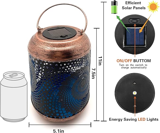 4 Pack Solar Lanterns Outdoor Hanging Metal Waterproof LED Lantern with Solar Powered Garden Patio Decorations Decor Lantern with Handle Christmas Gift Idea