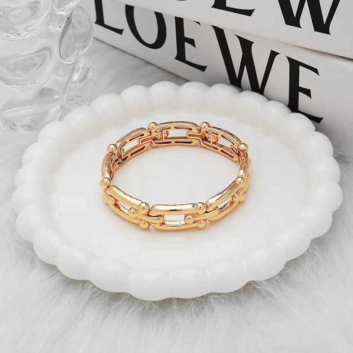 Chunky Gold Stretch Bracelet for Women Adjustable Elastic Chain Bracelet Bold Statement Bracelet Trendy Jewelry