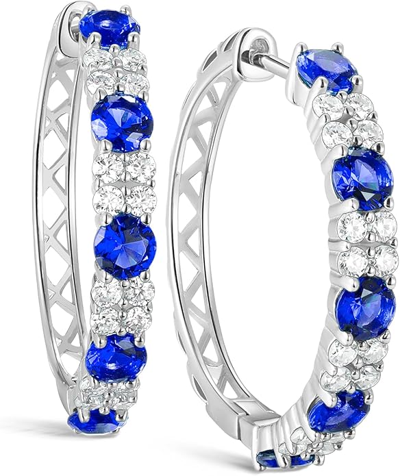 Women's Huggie Hoops with Birthstone 925 Sterling Silver Huggie Stud Hypoallergenic 14K Gold Plated Moissanite Earrings -Emerald Sapphire Ruby Hoop Earrings, Size 20 25mm