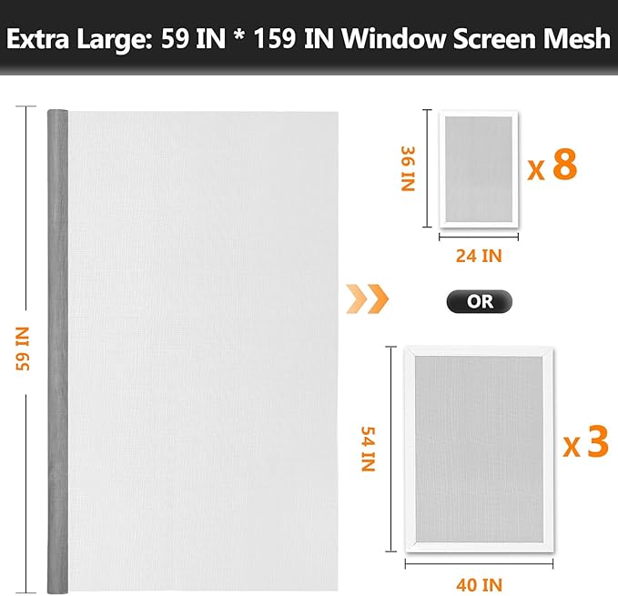 Window Screen Door Repair Kit, 59" x 159" Screen Door Mesh Replacement Kit, Durable Fiberglass Mesh Roll with Tools for Windows Doors Patio and Porch Replacement, Grey