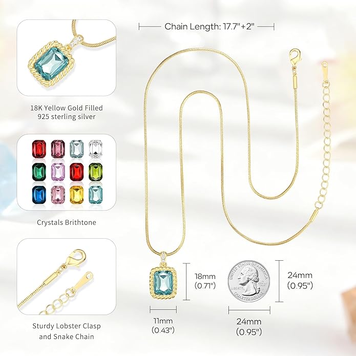 Valentine's Day Gifts for Her-18K Gold Plated Dainty Square Crystal Birthstone Necklace,Gold Jewelry for Women,Anniversary Birthday Gifts for Women Her Wife Girlfriend Mom Womens Necklace Jewelry