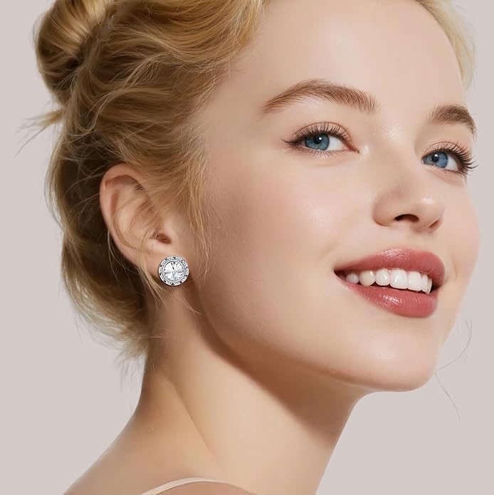 Clip on Dance Earrings for Women Crystal Halo Rhinestone Earrings for Competitions Performance Stage Wedding Party