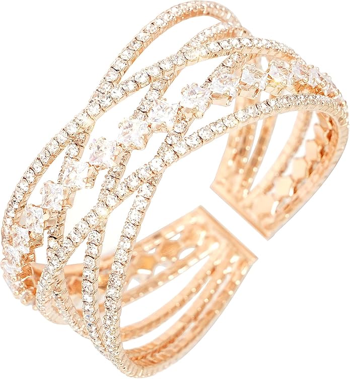 Rhinestone Bracelet Multilayer Cuff Bracelet Sparkling Crystal Layered Bridal Bracelets for Women