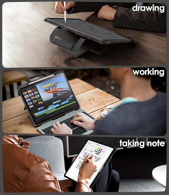 Nillkin Carry Go Keyboard Case for iPad Air 13 inch (M3/M2) with Handle, iPad Pro 12.9 (3rd/4th/5th/6th Gen) Rugged Case with Detachable Keyboard, Magic Trackpad, 7 Colors Backlit, Camera Cover, Black