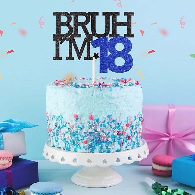 Bruh I'm 18 Cake Topper, 18th Birthday Decorations for Boy, Glitter Funny 18th Birthday Cake Topper, Bruh 18 Year Old Birthday Party Decoration Supplies