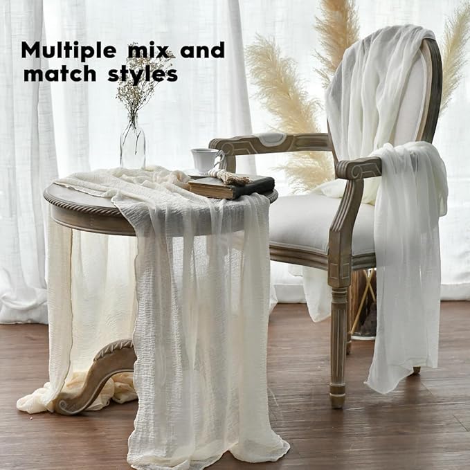 Artoid Mode Boho Cheesecloth Gauze Ivory Wedding Table Runner, 120 Inch Seasonal Fabric Kitchen Dining Holiday Table Decor for Home Party Indoor