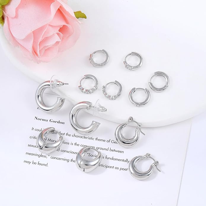 6 Pairs Gold Hoop Earrings Set for Women, 14K Gold Plated Small Huggie Hoops Earrings Hypoallergenic, Lightweight Tiny Cartilage Piercings Earrings Jewelry for Women Gifts.