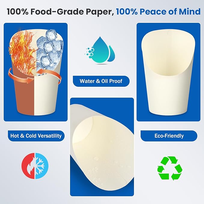 50 Pcs 14oz Paper White Charcuterie Cups with 200 Bamboo Sticks & 50 Clear Bags, Elegant Disposable Snack Cups for Weddings, Baby Showers, Picnics & Holiday Parties