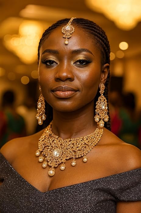Touchstone Indian jewelry sets for women tikka wedding necklace costume guest statement bollywood rhinestones crystal faux pearls gold big royal neck piece set bridal fashion accessories