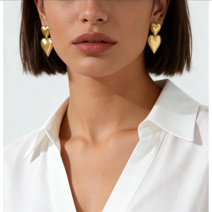 Black/White/Red/Green/Blue/Brown Heart Earrings for Women, Gold Plated Vintage Gold Earrings with Hypoallergenic Posts,Lightweight Black and Gold Dangle Statement Jewelry, Gift for Women—Girlfriend Wife Mom for Wedding, Party, Valentines Day Gifts for Her