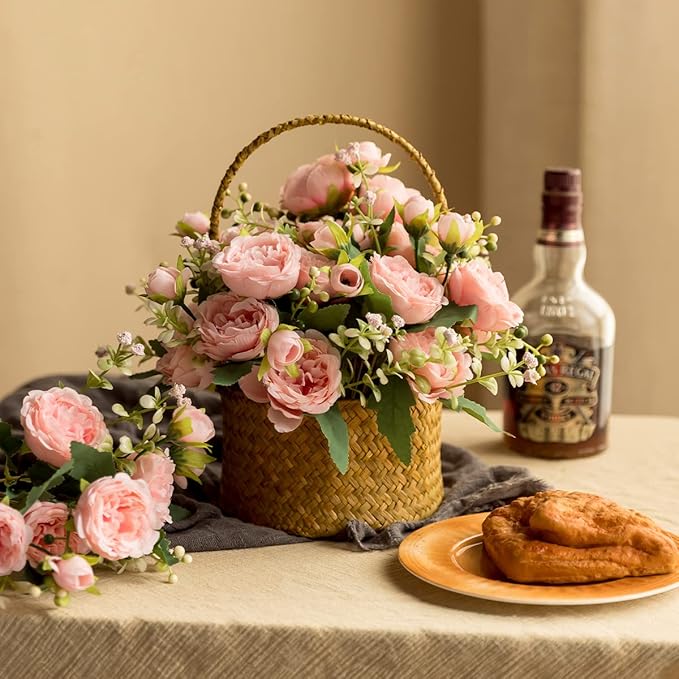 Floweroyal 4 Bunches Peony Artificial Flowers Pink Flowers Silk Peonies Bouquets for Wedding Party Table Centerpieces Floral Arrangement Home Kitchen Decor.