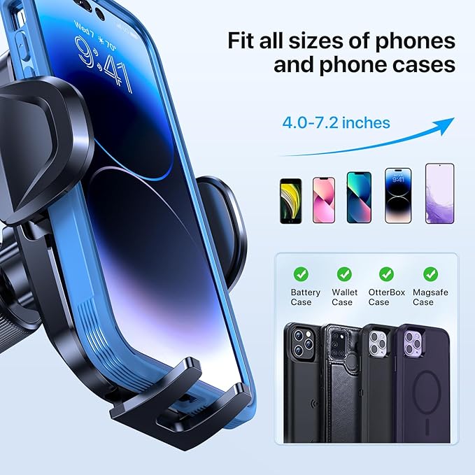 Miracase Phone Holders for Your Car, [Thick Case & Heavy Phone Friendly] Universal Cell Phone Car Mount, 3-in-1 Phone Mount for Car Dashboard Windshield Air Vent Fit for All Smartphones