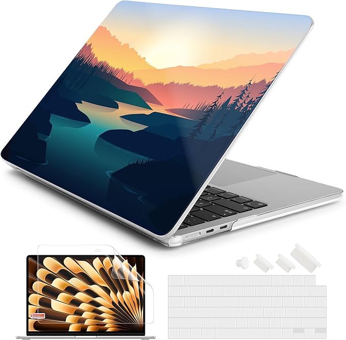 Batianda Premium Case for New MacBook Air 15 inch 2025 M4 2024 2023 with M3 M2 Chip Model A3241/A3114/A2941, Designed Protective Plastic Hardshell & Keyboard Cover & Screen Protector, Dawn