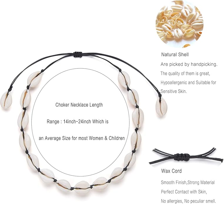 Nackiy Handmade Sea Shell Necklace for Women Summer Adjustable Natural Shell Collar Necklace
