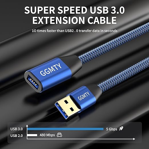 USB 3.0 Extension Cable 1.5 ft(2 Package), Type A Male to Female Extension Cord Durable Braided Material High Data Transfer Compatible with USB Keyboard,Mouse,Flash Drive, Hard Drive,Printer
