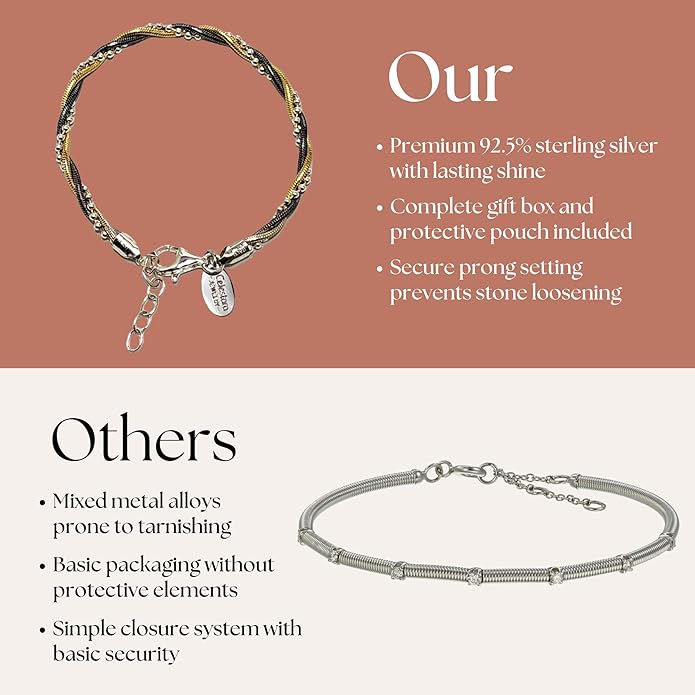925 Sterling Silver Chain, Italian-Made Jewelry Set with Gold Tone Accent (Luxurious Leather Gift Box Included)