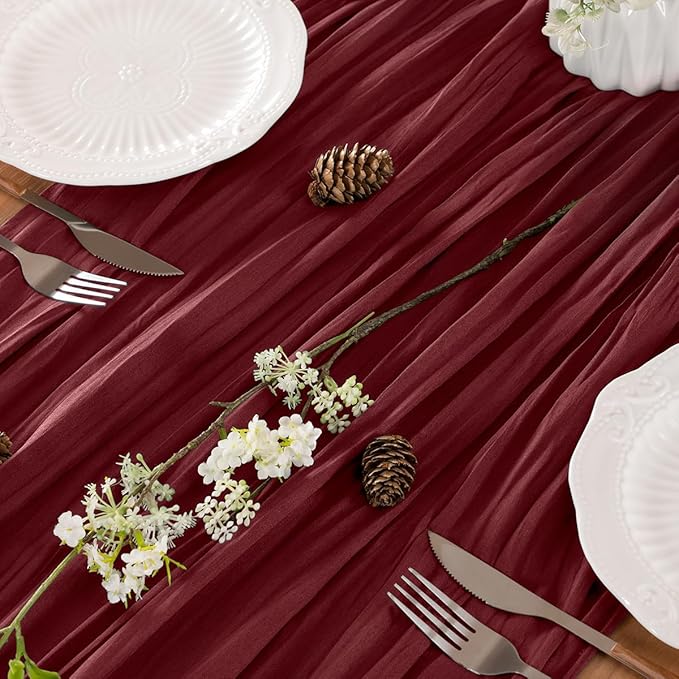 Burgundy Table Runner Cheesecloth Table Runner 10FT Farmhouse Table Runners 120 Inches Fall Table Decor Dining Room Centerpiece Wedding Boho Baby Shower Birthday