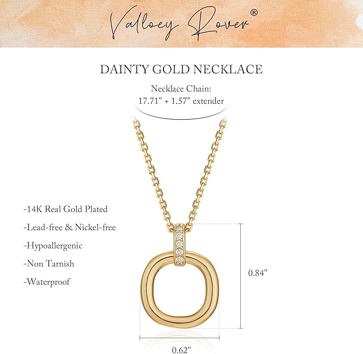 Valloey Rover Dainty Gold Necklace for Women-14K Gold Plated Simple Pendant Circle Necklace Charm Statement Long Necklaces for Women Jewelry Gifts