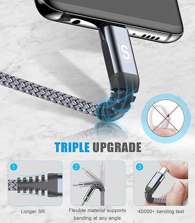 sweguard USB C Cable 3.1A Fast Charging [3Pack,10ft+6.6ft+6.6ft], USB-A to USB-C Charger Nylon Braided Cord for Samsung Galaxy S21 S20 S10 S9 S8 Plus/FE Note 20 10 9 8 7, A71 A51 A32,LG,Moto,PS5