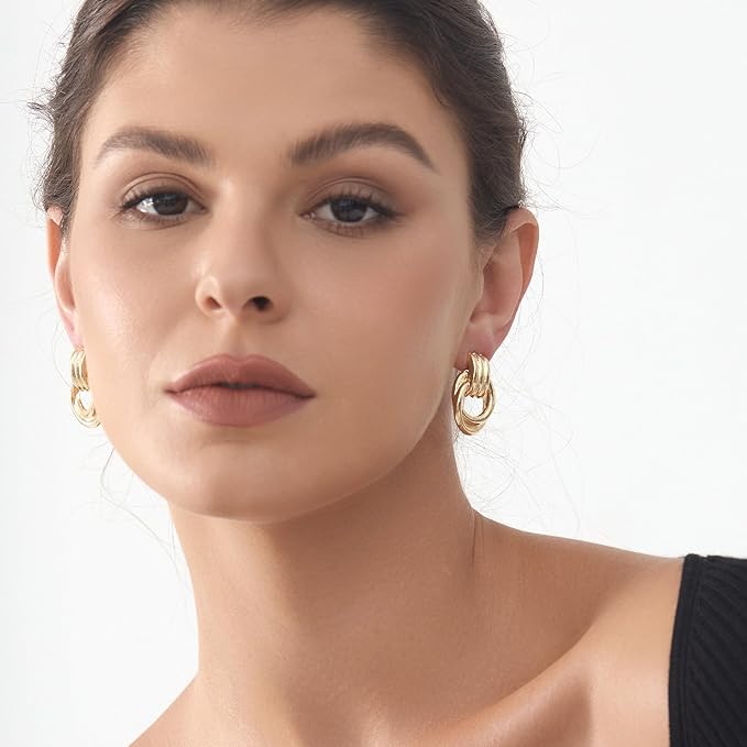 Chunky Knot Earrings for Women, Link Circle Statement Drop Dangle Studs, Women Trendy Jewelry