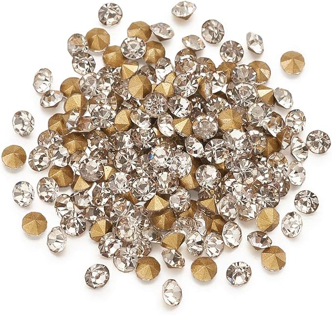 Fashewelry 3mm Pointed Back Clear Glass Rhinestone 1440pcs Mini Crystal Diamante Gems Gold Plated for Nail Art Craft Replacing Jewelry
