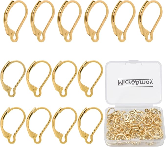 100Pcs 14K Gold Filled Leverback Earwires French Earring Hooks,Hypoallergenic Dangle Ear Wire Findings for DIY Jewelry Making Supplies (Gold-French Leverback Earwires)