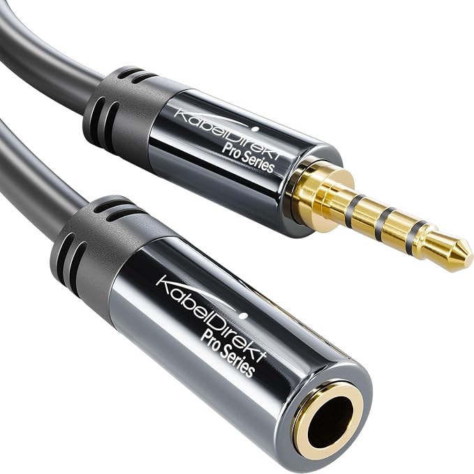 KabelDirekt – Headset Extension Cable – 6ft – Headphone Extension Cord with Break-Proof Metal Plug for Gaming Headsets & Headphones with Microphone, TRRS, 4-Pole, 3.5mm Male to Female