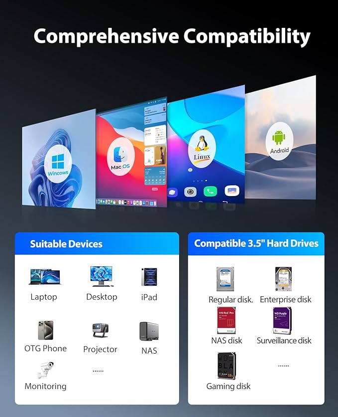 ORICO 5 Bay DAS Hard Drive Enclosure USB 3.0 for SATA 3.5 inch SSDs HDDs Bracket-Free External Hard Drive Bay Max up to 110TB ( Alluminum Alloy) -9858U3