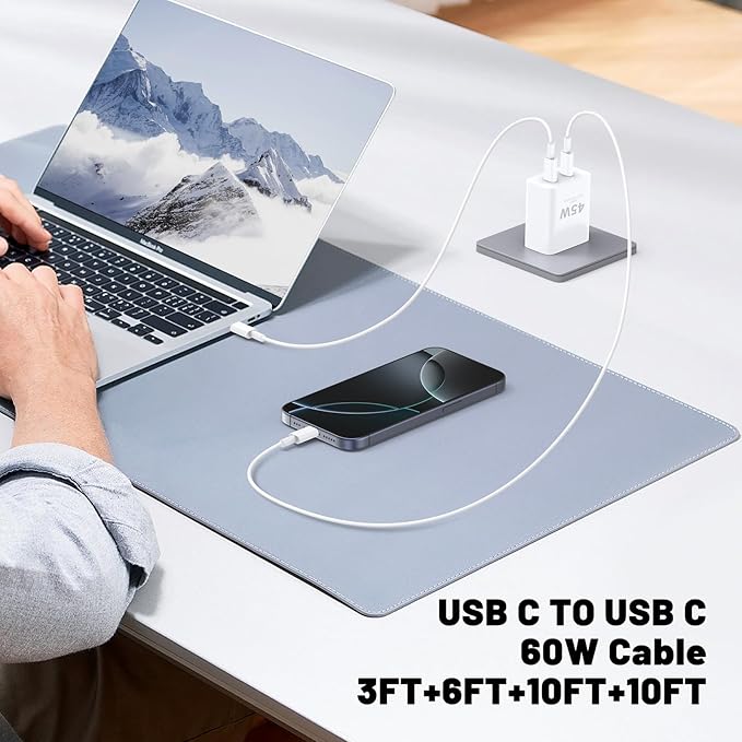 iPhone 16 15 Pro Max Charger Fast Charging,45W Dual Port USB C Fast Charger Block [2-Pack] & Extra Long 60W 3/6/10/10FT USB C Cable - PD Quick Adapter 3.0 for iPhone 16 15/16 15Pro/16 15 Plus.