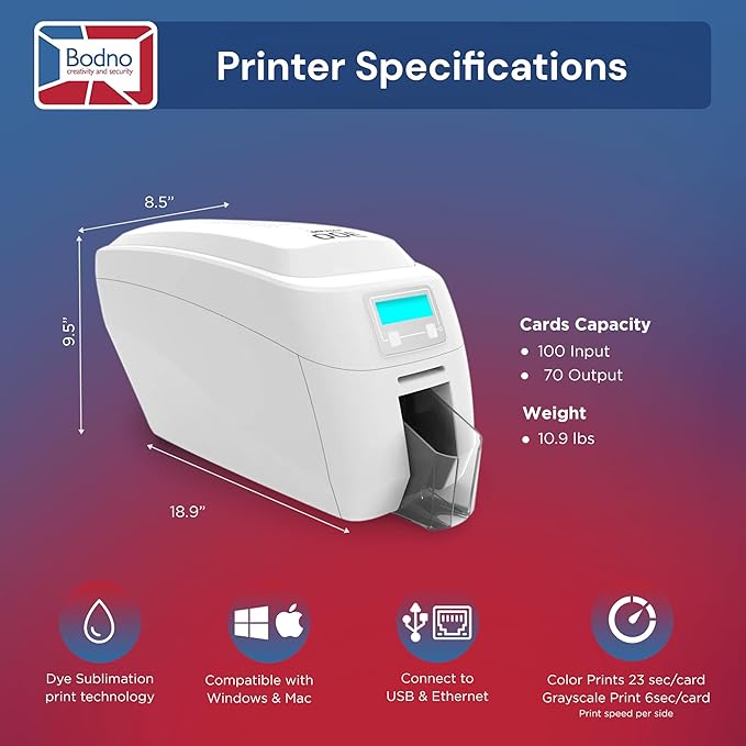Bodno Magicard 300 Dual Sided ID Card Printer & Complete Supplies Package ID Software - Gold Edition