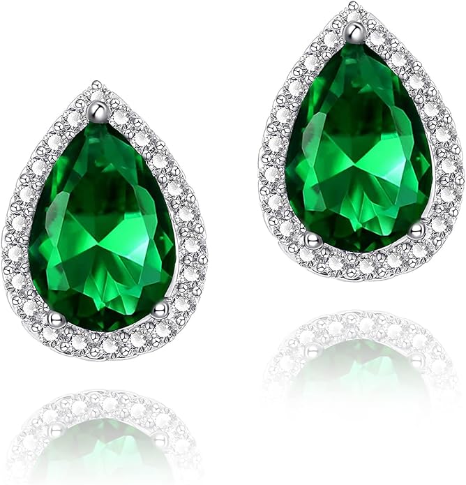 YOMELA Cubic Zirconia Earrings Studs, Halo CZ Birthstone Simulated Diamond Stud Earrings for Women