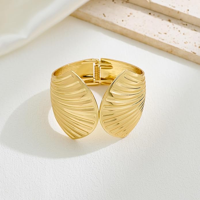 Statement Golden Matte Bracelet for women Minimalist Chunky Brushed Bangle Bracelet Vintage Thick Wide Cuff bracelet Gold Plated Open Cuff Geometric Bracelet