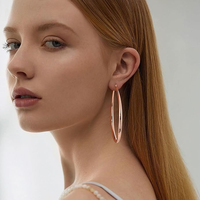 Gacimy Chunky Hoop Earrings for Women, 14K Gold Plated Oval Hoop Earrings with 925 Sterling Silver Post