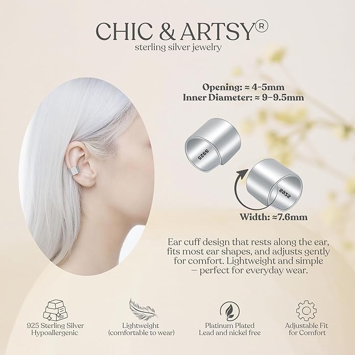 CHIC & ARTSY 925 Sterling Silver Ear Cuffs for Women, Non Piercing Clip On Cartilage Cuffs, Adjustable Fake Conch & Helix Earrings, Gold Plated & Oxidized Various Styles