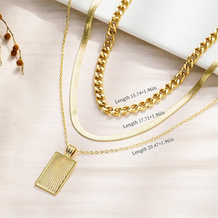 Women's Multi-Layered Gold Necklace, Stackable Delicate 14K Gold Plated Fashion Round Multi Layers Pendant Necklace, Gold Jewelry Set Gifts