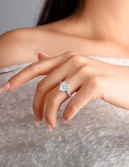 Elspeth 925 Sterling Silver Heart Engagement Ring for Women Heart Cut Cubic Zirconia Promise Ring Size 4-10