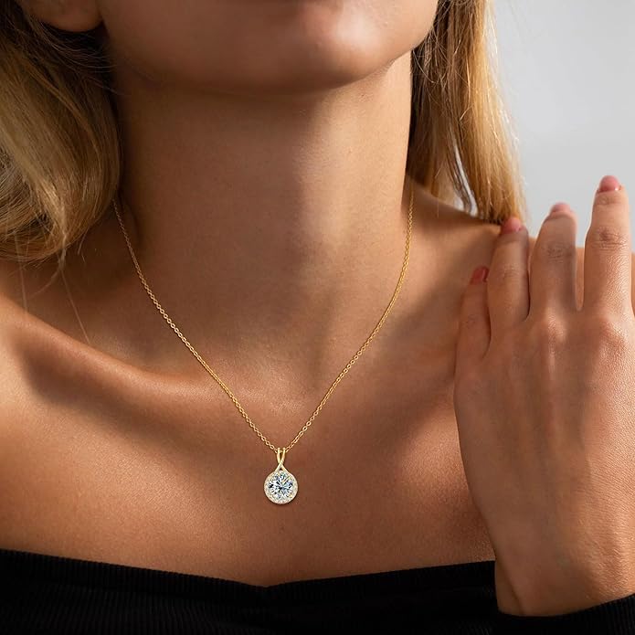 2CT Infinity Moissanite Pendant Necklace, Round Cut 8mm D Color Halo Necklace 925 Sterling Silver Adjustable Chain, Elegant Jewelry Gifts for Women