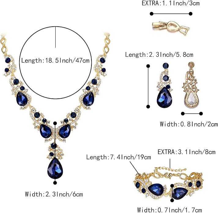 BriLove Wedding Bridal Jewelry for Women Multi Teardrop Cluster Crystal Statement Necklace Dangle Earrings Link Bracelet Set