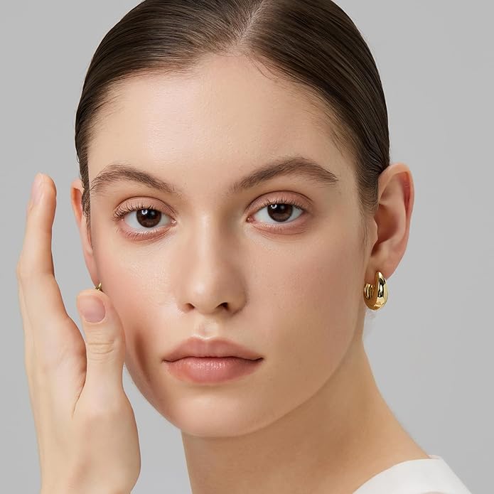 18K Gold Plated Huggie Hoop Earrings for Women, 925 Sterling Silver Post, Hypoallergenic Small Earrings