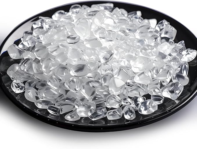 Polished Clear Quartz Crystal Chips 200 Pcs - 0.3", Tumbled Stone Chips Crushed Sea Glass Stones Healing Reiki Crystal Making Home Decoration