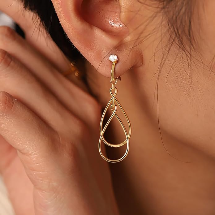 Clip on Earrings for Women Statement Drop Dangle Earrings for Women Jewelry Hypoallergenic Trendy 14K Gold/Silver Plated Earring Non Pierced Earring Jewelry Gifts Wedding Party Fashion Trendy Jewelry Gifts