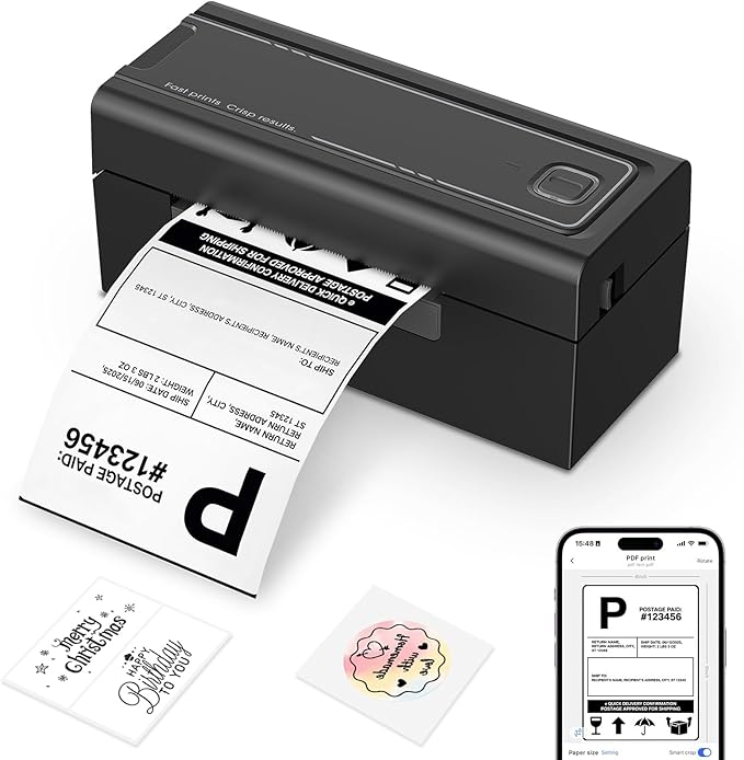 Bluetooth Thermal Shipping Label Printer, Wireless 4x6 Shipping Label Printer for Packages, High-Speed Thermal Printer Compatible with Android, iOS & Windows for Amazon, Ebay, Shopify, USPS