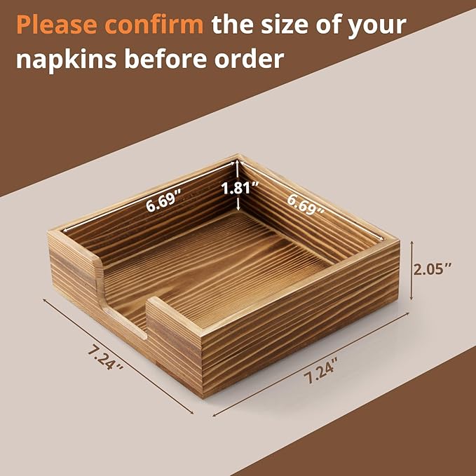 Napkin Holder for Table, Burnt Wood Napkins Holders For Paper Napkins, Farmhouse Square Napkin Holders for Kitchen Home Dinner Table Decor, Napkin Dispenser for Luncheon